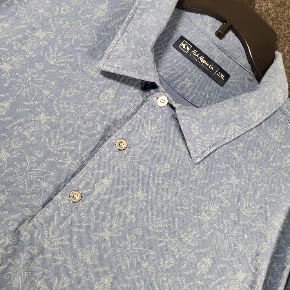Fish Hippie Co Mens 2XL Blue Waterside Originals Nautical Print Polo Shirt